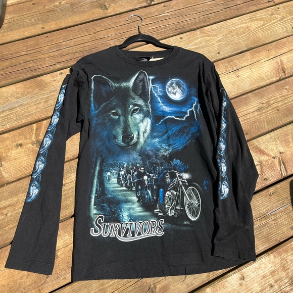 AOP vintage wolf motorcycle longsleeve - Picture 1 of 5